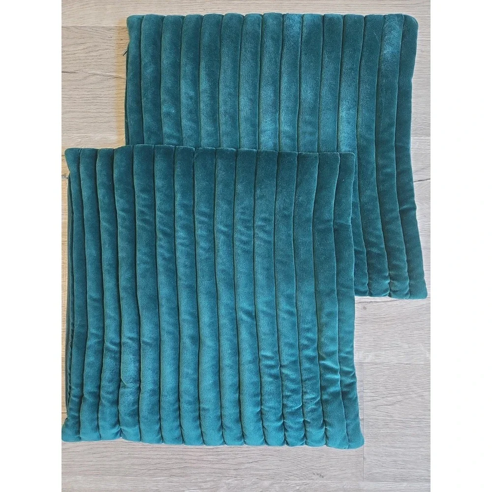 Crate and Barrel CB2 Pillow Cover Channeled Velvet Teal 18x18 Square Modern